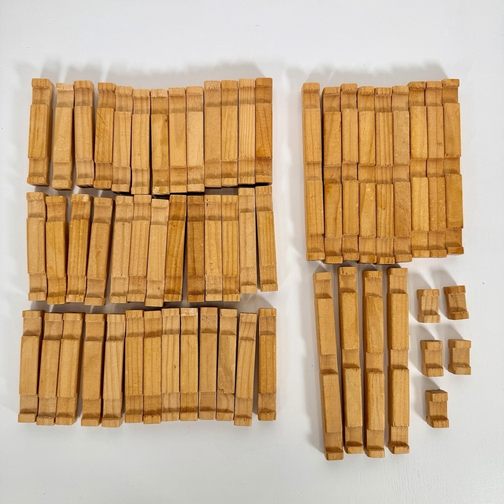 Vtg Lincoln Logs Replacement- 57 Pieces Wood Bulk Lot Crafting Parts Light Brown